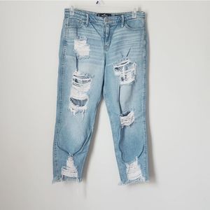 Hollister Light Wash Distressed High Rise Slim Straight Jeans Size 15R